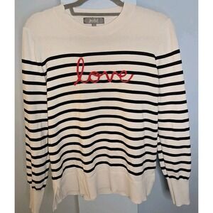 Marled Reunited Clothing White Blue Strip Sweater Love Letters Medium Nautical
